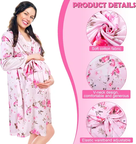 Vista 2 de Mepase 5 piezas de mamá y yo hospital a juego trajes de maternidad bata de envolver manta para bebé niña niños diadema sombrero para mamá bebé