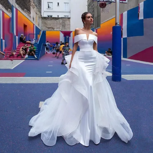 Vista 5 de Ymuxin Vestido de novia para novia con cuello en V y apliques de encaje, vestido de noche con tirantes, vestidos largos de baile 2023