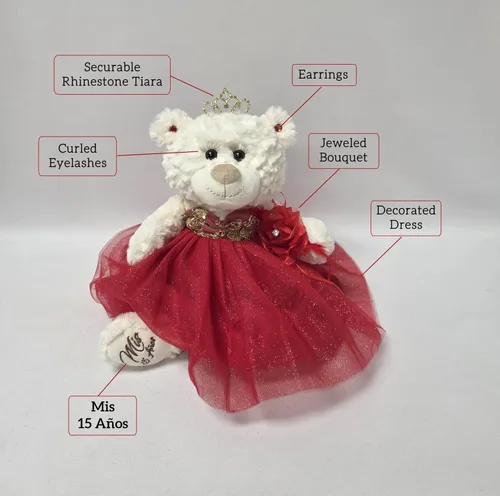 Vista 8 de COLECCIÓN KINNEX DESDE 1997 Oso de Quince Años de 12" Oso de Peluche de Quince Años con Vestido Bordado Mis 15 Años (Pieza Central) ~ B09631-4