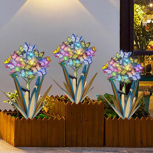 Vista 3 de Homight Escultura Solar de Metal Agave Mariposa Flor en Palo para Jardín - Regalo al Aire Libre, Luces de Navidad - Luces de Jardín de Mariposas