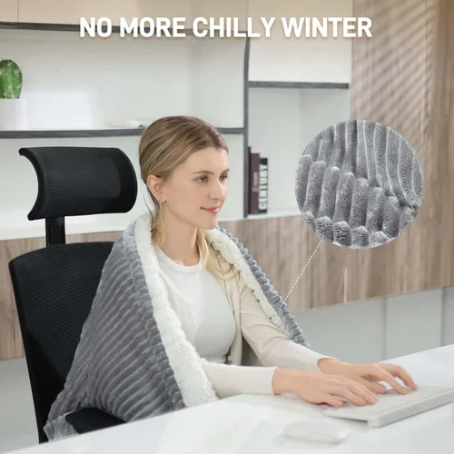 Vista 4 de Manta térmica eléctrica, manta eléctrica de franela suave de 50 x 60 pulgadas, manta térmica con 10 ajustes de tiempo, 6 ajustes de calor, lavable a