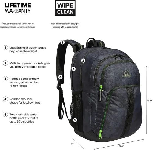 Vista 2 de adidas Mochila Prime 6, Stone Wash CarbonLucid Lime Green, Mochila Prime 6