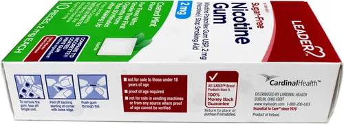 Vista 2 de LEADER, Goma de mascar Polacrilex de nicotina, 2 mg, para aquellos que fuman después de 30 minutos de despertarse, sabor a menta, sin azúcar
