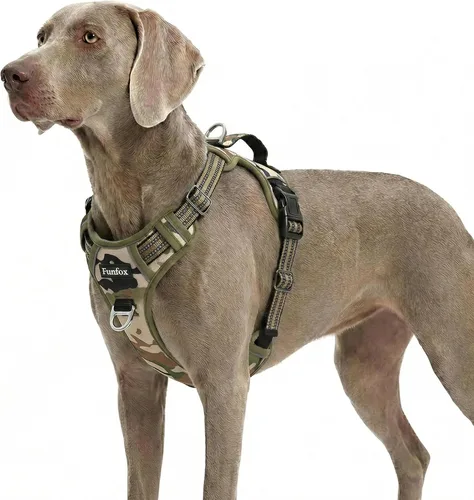 Vista 45 de Funfox Arnés para perro sin tirones, arnés de chaleco ajustable para mascotas, material súper suave con mango vertical, fácil control, paseo