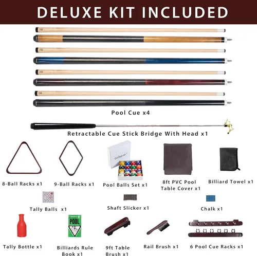 Vista 2 de Collapsar Kit de accesorios para mesa de billar, palo de billar premium y puente retráctil para tacos, juego de bolas de billar y cubiertas de mesa