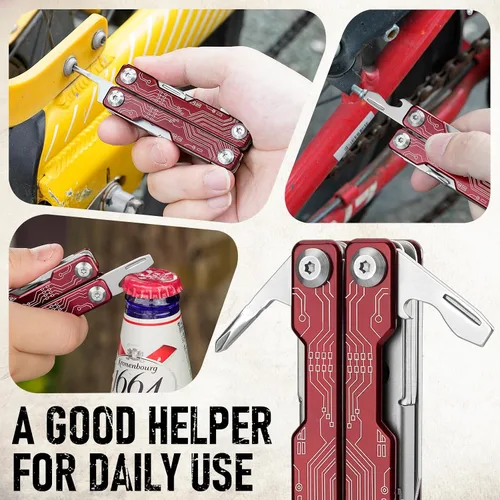 Vista 7 de BIBURY Mini Llavero Multiherramienta Tijeras BI2061R, 9 en 1 Multiherramienta EDC Tijeras con Destornillador, Abrebotellas, Cuchillo de Bolsillo