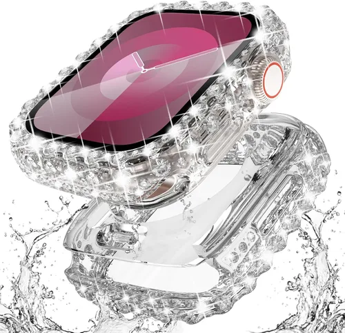 Vista 16 de Surace - Carcasa impermeable 2 en 1 para Apple Watch Series 6, 5, 4, SE de 1.575 pulgadas Lace Edge Diamond Protective Bumper Cover Built-in