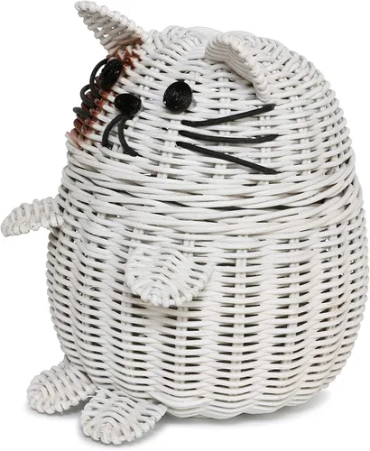 Vista 3 de G6 COLLECTION Cesta de almacenamiento de ratán para gatos con tapa, papelera decorativa para decoración del hogar, organizador de estantes tejido a