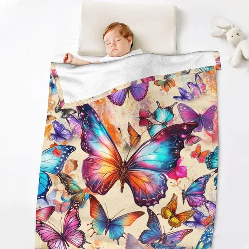 Vista 6 de Manta de mariposa de 40 x 30 pulgadas, franela con temática de mariposas lindas y coloridas, manta suave para siesta en el hogar, oficina