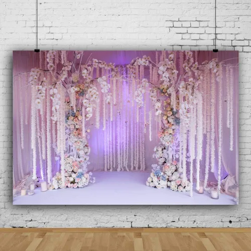 Vista 2 de Leyiyi Telón de fondo de pared floral para boda, 5 x 3 pies, fondo de fotografía de ensueño, arco de boda, despedida de soltera, ceremonia, flores
