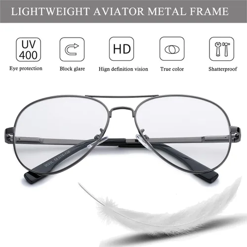 Vista 5 de HJSTES Lentes de aviador de lente transparente, luz azul para mujeres y hombres, marco de piloto, anteojos clásicos sin receta