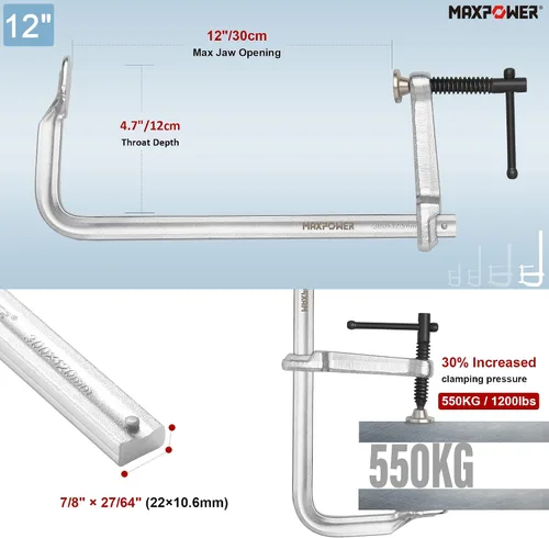 Vista 4 de MAXPOWER Abrazaderas F de servicio ligero para soldadura de 4", 8", 8" y 12", paquete de 4