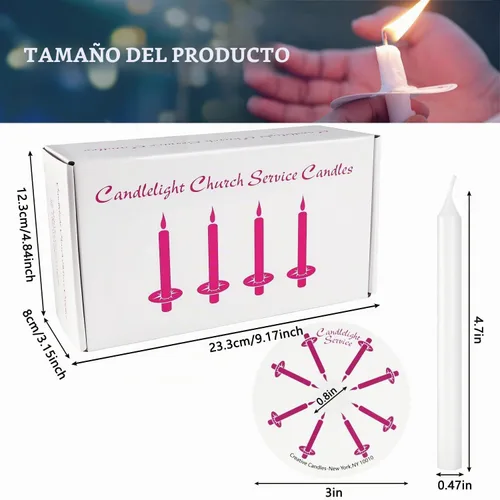 Vista 6 de 100 velas de iglesia con protectores de goteo para servicio devocional de vigilia a la luz de las velas, caja de 100 velas, blancas sin aroma de 5