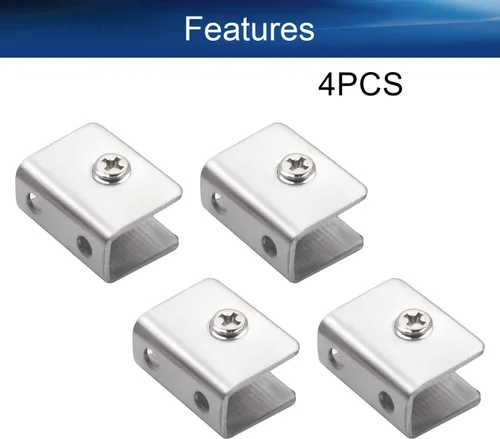 Vista 4 de 4 piezas de acero inoxidable ajustable soporte de estante de vidrio rectangular pequeña puerta gabinete abrazadera clip soporte para 0.236-0.315 in