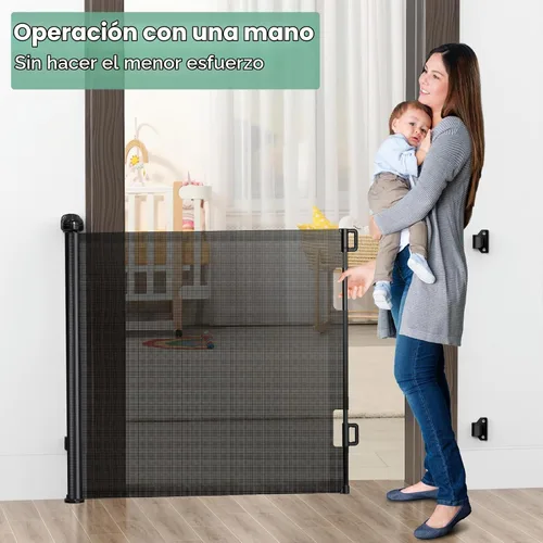 Vista 8 de HAMOPY - Puertas retráctiles para bebé, 33 pulgadas de alto, puerta de bebé extra ancha de hasta 71 pulgadas, puerta de malla autoblocante duradera