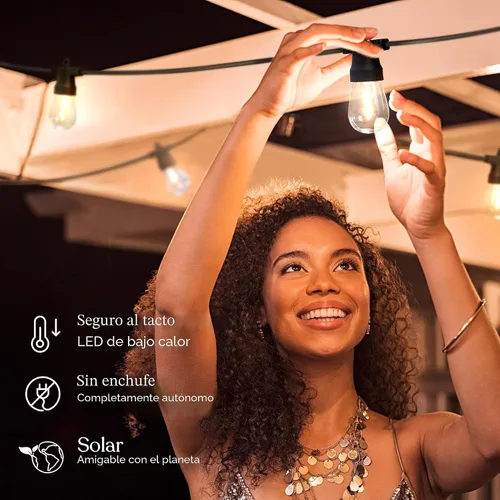 Vista 8 de Brightech Ambience - Cadena de luces híbridas para exteriores, doble enchufe y tira de luces LED impermeables con energía solar para exteriores, 27