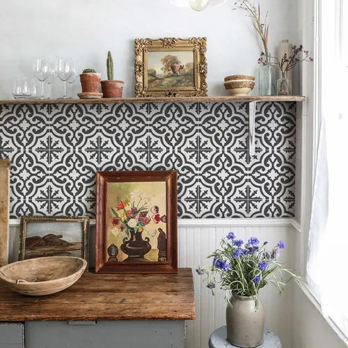 Vista 16 de Alwayspon 12 calcomanías de azulejos de pared retro florales mate para transferir, despegar y pegar, calcomanías de vinilo autoadhesivas