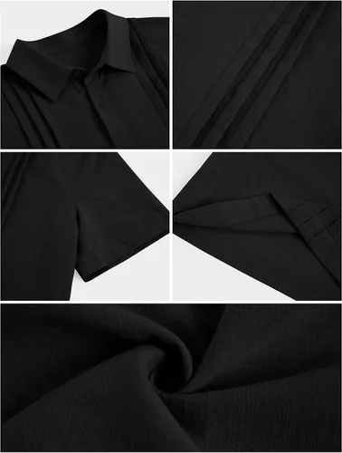 Vista 6 de Guayabera - Camisas de lino de algodón cubano de manga corta con botones, estilo casual, cuello para la playa
