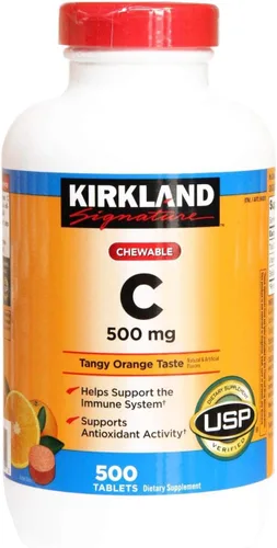 Vista 2 de Kirkland Signature Vitamina C 500mg Paquete de 2 o 1000 tabletas masticables de naranja picante