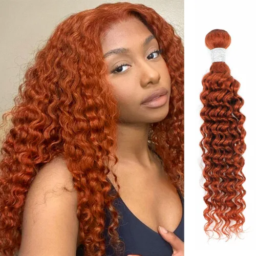 Vista 60 de Cabello Humano Rizado Castaño Rojizo, Trama Gruesa Castaño Cobrizo Rojo Coloreado Ondas Profundas Paquetes Individuales Cabello Humano 12A Tejido