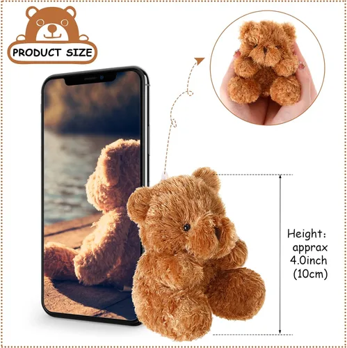 Vista 2 de Threan 8 piezas de mini osos de peluche de 4 pulgadas, juguetes de peluche pequeños a granel, muñeco de oso suave, regalos para llavero, suministros