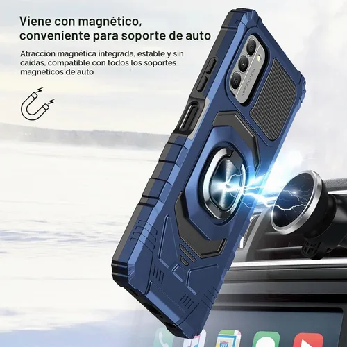 Vista 6 de Funda protectora para Nokia G310 5G con protector de pantalla de vidrio templado, grado militar, resistente a prueba de golpes, con soporte de Azul