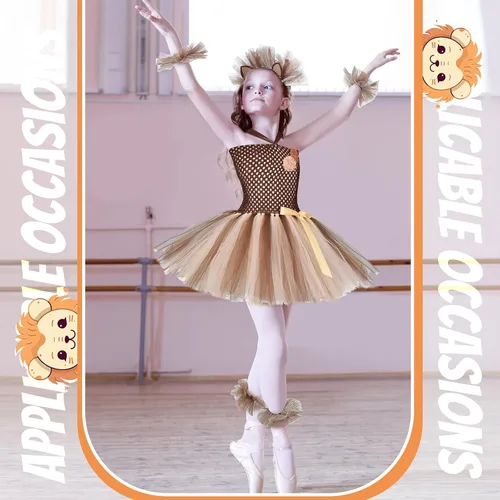 Vista 7 de Suhine 4 piezas de disfraz de león de Halloween para niños, cosplay, tutú de león con temática de selva con orejas para cumpleaños, Halloween