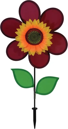 Vista 28 de Molinete con hojas de girasol púrpura "En la Briza" de 19 pulgadas. Incluye estaca para el suelo. Colorida flor para tu patio y jardín, 12", Rojo
