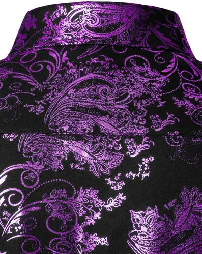 Vista 5 de ZEROYAA Camisa de vestir de cachemira de lujo para hombre, con estampado floral brillante, camisas con botones para fiesta de graduación