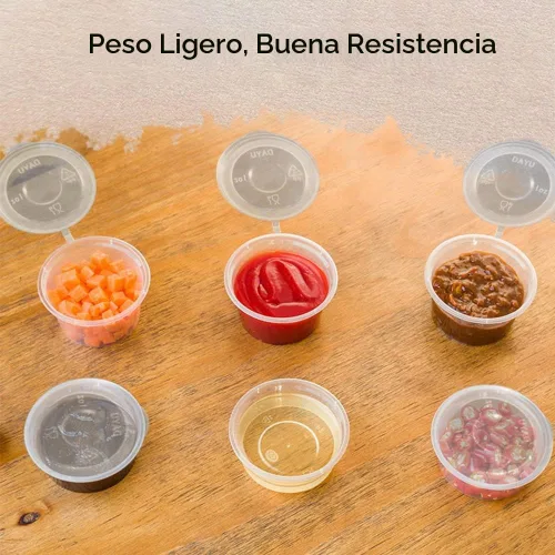 Vista 5 de MIUPOO Vasos de plástico para soufflé, desechables transparentes a prueba de fugas con tapa con bisagras, se utilizan para varias salsas, muestras