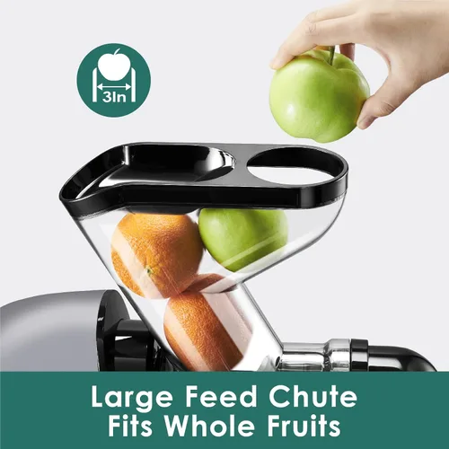 Vista 2 de Exprimidor lento, Fretta by Aumate - Exprimidor de alimentación ancha con conducto de alimentación, exprimidor de presión en frío, exprimidor