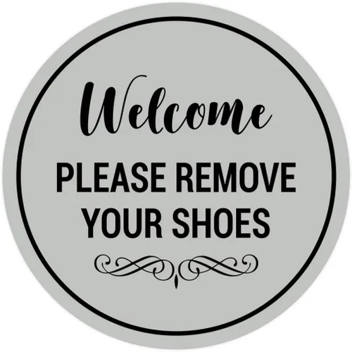 Vista 11 de Signs ByLITA Circle Welcome Please Remove Your Shoes Sign, Negro