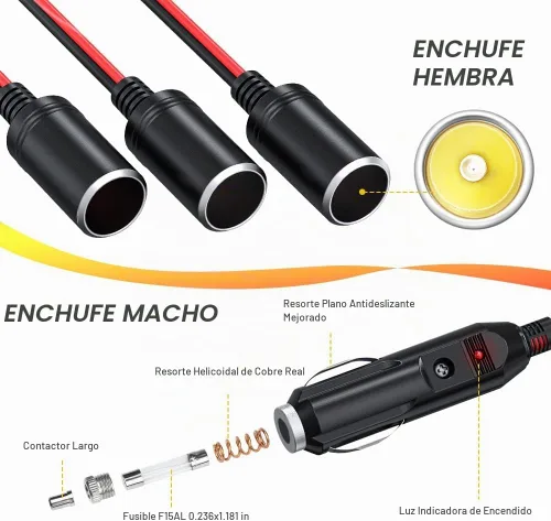 Vista 2 de ELECTOP Adaptador divisor de encendedor de cigarrillos de automóvil de 1 a 4, puerto de cargador de alimentación, adaptador de enchufe de 12 V 24 V