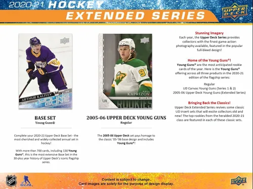 Vista 4 de 2020/21 Upper Deck Serie Extendida NHL Hockey Caja Blaster - 7 paquetes por caja - 8 tarjetas por paquete - Colecciona las tarjetas de novatos Young