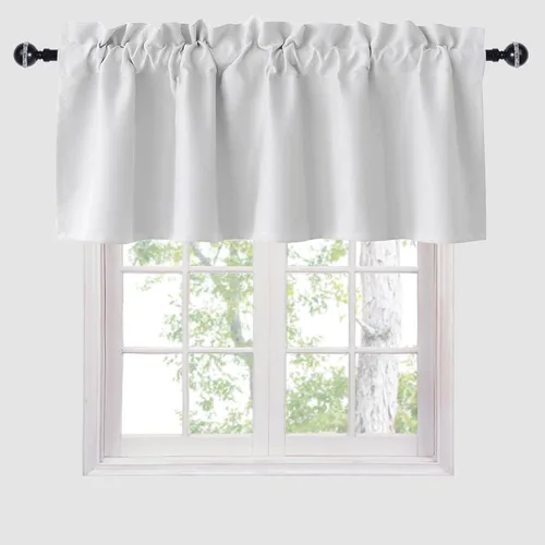 Vista 16 de Hiasan Cortinas opacas con cenefa para oscurecimiento sólido de habitación, cenefas con bolsillo para barra, para ventanas, 42 x 12 pulgadas