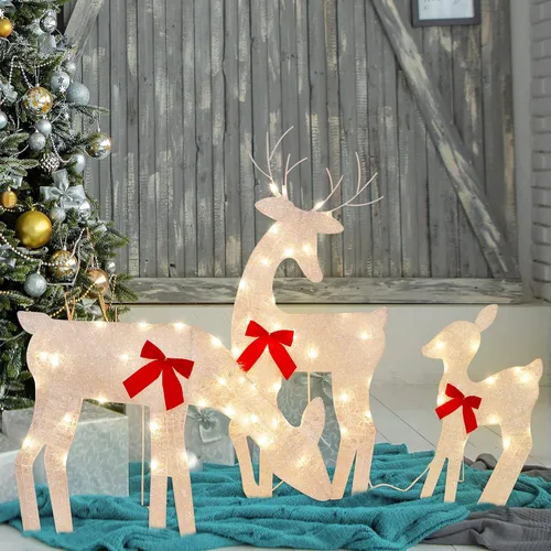 Vista 7 de ATDAWN Light Up Deer, Christmas Yard Decoration, Indoor Outdoor 60LEDs 2D Lighted Deer Family for Christmas Yard Decoration Light Up Display