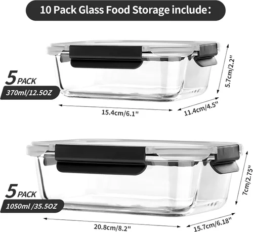 Vista 2 de coccot Recipientes de vidrio para almacenamiento de alimentos con tapas herméticas, recipientes de vidrio para preparación de comidas con tapas a