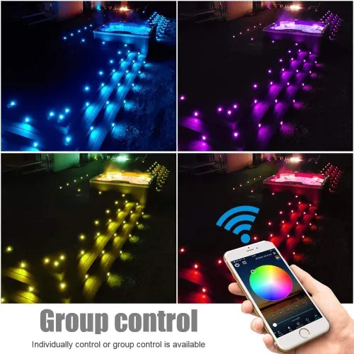 Vista 8 de Iluminación RGB para cubierta φ1.22, luces de cubierta impermeables para exteriores, luces de bajo voltaje de 12 V con control remoto, luz