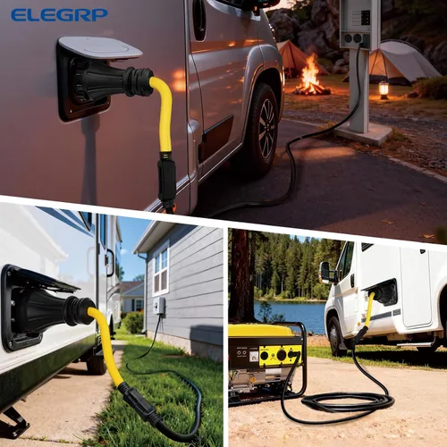 Vista 6 de ELEGRP Cable adaptador RV de 50 amperios a 15 amperios, NEMA 5-15P a SS2-50R, conector de bloqueo giratorio, convertidor eléctrico macho de 15 A a