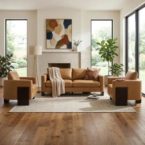 Vista 12 de Moderno juego de sofá de 3 piezas, 1 sofá biplaza y 2 sillones, juego de muebles modulares de sala de estar, tapicería Boucle, marco de sofá