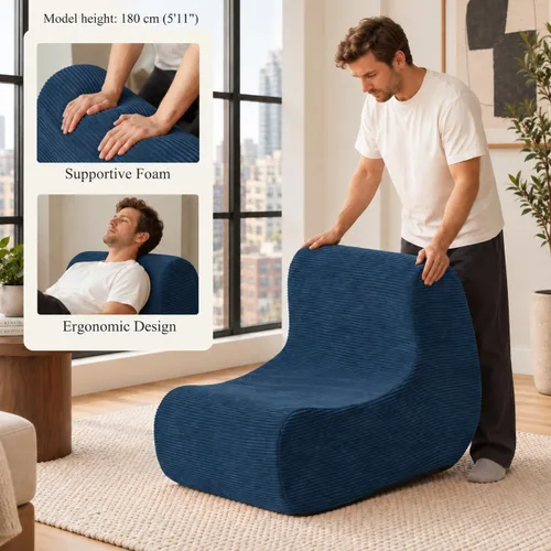 Vista 4 de N&V Sofá de espuma de un solo asiento, sofá de suelo sin brazos, espuma de alta densidad de una pieza, funda extraíble y lavable a máquina, azul