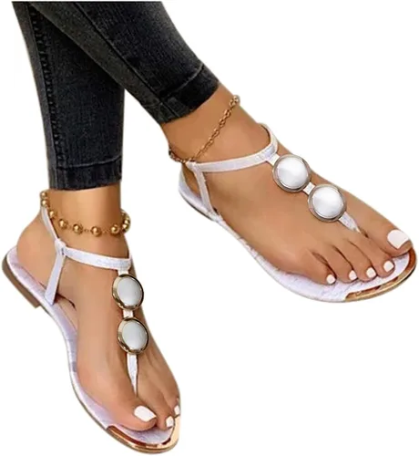 Vista 3 de NOLDARES Sandalias para mujer, estilo casual, de verano, lisas, con correa de hebilla plana, cómodas, sandalias de playa con punta abierta