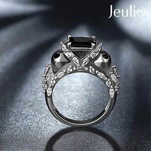 Vista 4 de Jeulia Anillo de plata de ley con diseño romántico de calavera de alma para mujer, esposa, novia, compromiso, boda, aniversario, Navidad