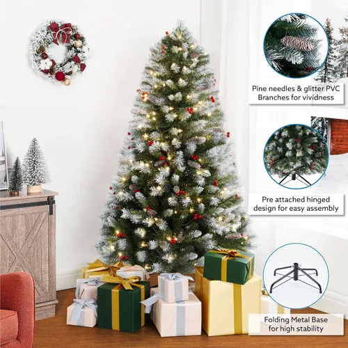 Vista 11 de Naomi Home - Árbol de Navidad realista preiluminado de 6.5 pies, 400 luces Con bisagras