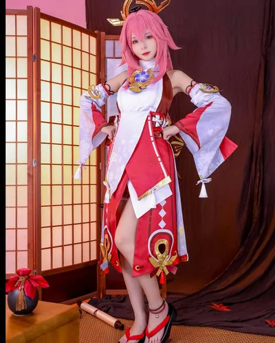 Vista 3 de Nuoqi Venti Cosplay Raiden Shogun Cosplay Yae Miko Cosplay Genshin Impact Cosplay Disfraces