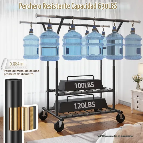 Vista 7 de Raybee - Perchero de 74 pulgadas de ancho, 630 libras, barras dobles resistentes, tamaño ajustable