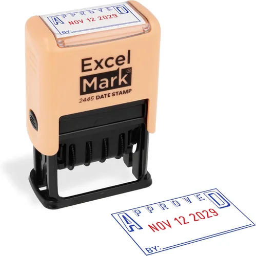 Vista 38 de ExcelMark 2445 Sello de fecha con texto – tinta azul y roja (montaje gris, aprobado)