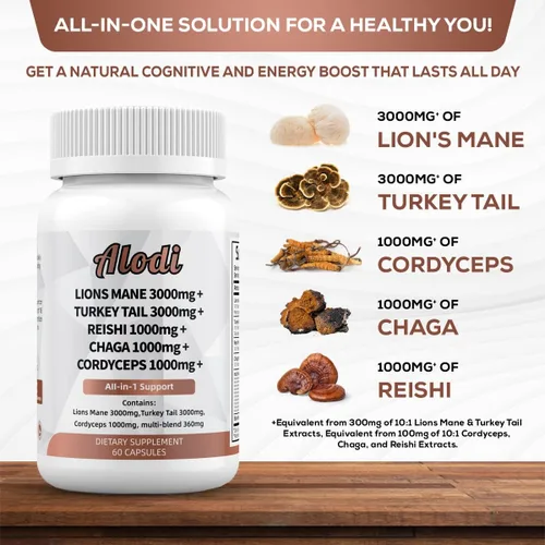 Vista 3 de Super Mushroom Blend - Lions Maine, cola de pavo, Reishi, Chaga, Cordyceps Meshima Maitake Shiitake Tremella Porcini Enoki todo en 1 empaquetado