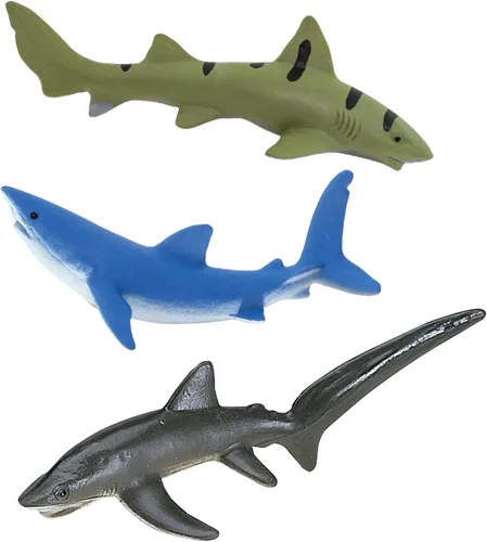 Vista 5 de Safari Ltd. Sharks TOOB - 11 mini figuras pintadas a mano incluyendo gran tiburón ballena, tiburón tigre, martillo, Mako y más - Figuras de juguete