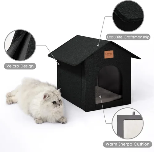 Vista 4 de Love's cabin - Casa para gatos al aire libre resistente a la intemperie, aislada, para invierno, impermeable, para gatos de interior, refugio